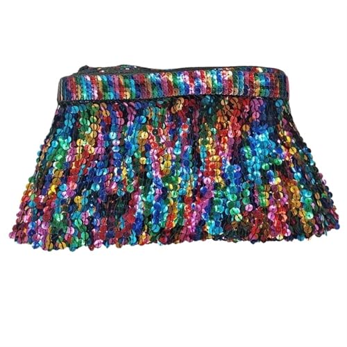 Quastenborte 1/2/3/5 Yards 16 cm bestickte Quaste Fransen Pailletten Spitzenbesatz Band for Latin Dance Kleidung Rock Besatz Zubehör(Black,3Yards) von GHHZML