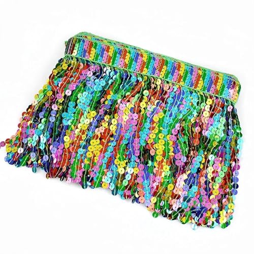 Quastenborte 1/2/3/5 Yards 16 cm bestickte Quaste Fransen Pailletten Spitzenbesatz Band for Latin Dance Kleidung Rock Besatz Zubehör(Green,4Yards) von GHHZML