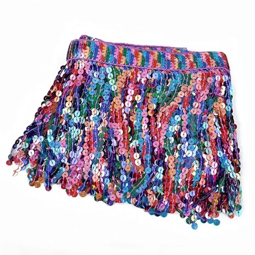 Quastenborte 1/2/3/5 Yards 16 cm bestickte Quaste Fransen Pailletten Spitzenbesatz Band for Latin Dance Kleidung Rock Besatz Zubehör(Purple,1Yard) von GHHZML