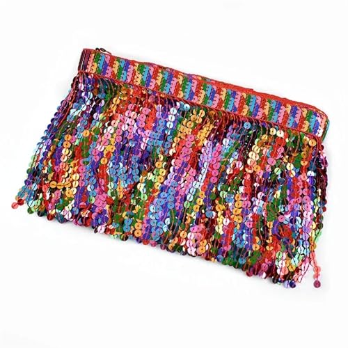 Quastenborte 1/2/3/5 Yards 16 cm bestickte Quaste Fransen Pailletten Spitzenbesatz Band for Latin Dance Kleidung Rock Besatz Zubehör(Red,10Yards) von GHHZML