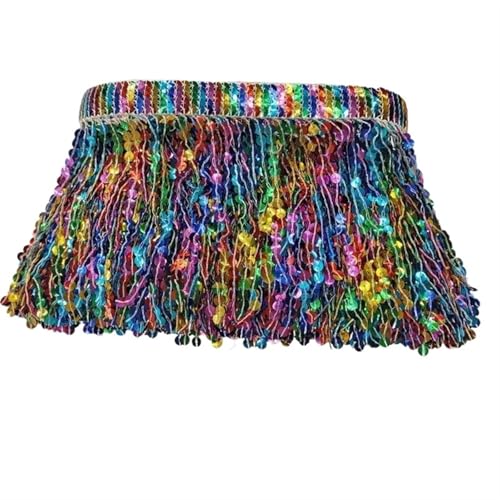 Quastenborte 1/2/3/5 Yards 16 cm bestickte Quaste Fransen Pailletten Spitzenbesatz Band for Latin Dance Kleidung Rock Besatz Zubehör(WHITE,2Yards) von GHHZML