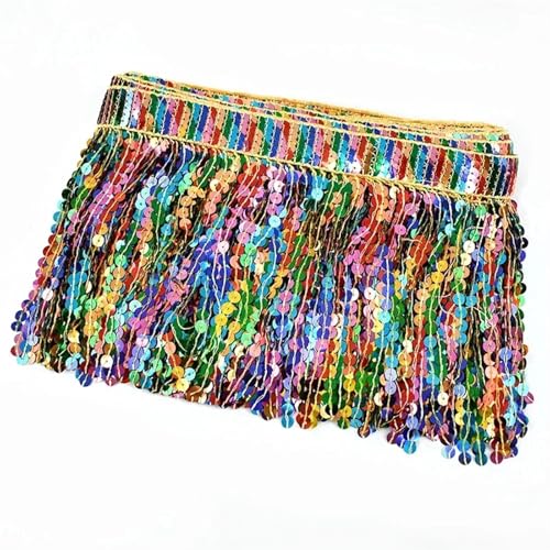 Quastenborte 1/2/3/5 Yards 16 cm bestickte Quaste Fransen Pailletten Spitzenbesatz Band for Latin Dance Kleidung Rock Besatz Zubehör(Yellow,5Yards) von GHHZML