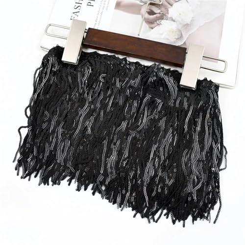 Quastenborte 1/2/3/5Yards 17cm Laser Pailletten Quaste Spitze Trim Glitter Fringe Band for Show Kleidung kleid Handwerk Nähen Zubehör(Black,1Yard) von GHHZML