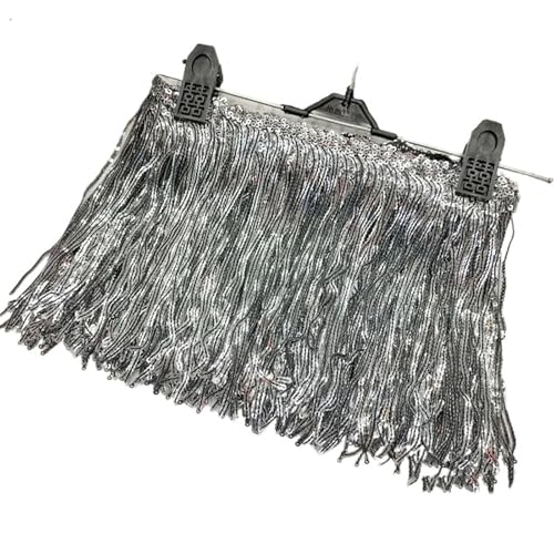 Quastenborte 1/2/3/5Yards 17cm Laser Pailletten Quaste Spitze Trim Glitter Fringe Band for Show Kleidung kleid Handwerk Nähen Zubehör(BlackSliver,5Yards) von GHHZML