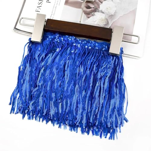Quastenborte 1/2/3/5Yards 17cm Laser Pailletten Quaste Spitze Trim Glitter Fringe Band for Show Kleidung kleid Handwerk Nähen Zubehör(Blue,1Yard) von GHHZML