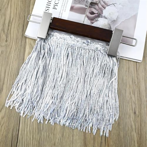 Quastenborte 1/2/3/5Yards 17cm Laser Pailletten Quaste Spitze Trim Glitter Fringe Band for Show Kleidung kleid Handwerk Nähen Zubehör(Color-16,2Yards) von GHHZML