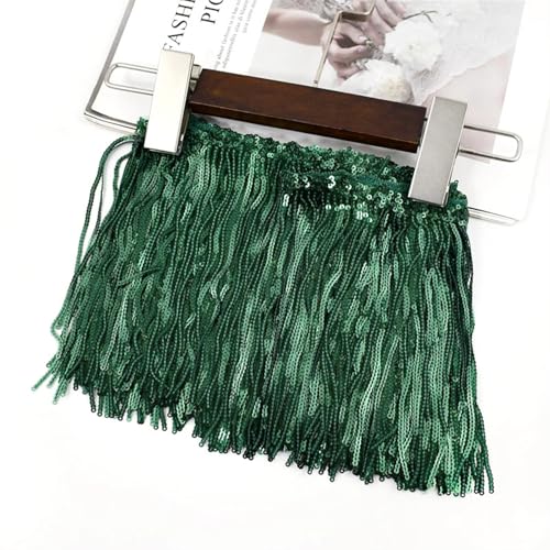 Quastenborte 1/2/3/5Yards 17cm Laser Pailletten Quaste Spitze Trim Glitter Fringe Band for Show Kleidung kleid Handwerk Nähen Zubehör(Deep Green,5Yards) von GHHZML
