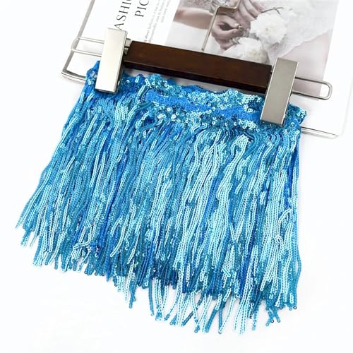 Quastenborte 1/2/3/5Yards 17cm Laser Pailletten Quaste Spitze Trim Glitter Fringe Band for Show Kleidung kleid Handwerk Nähen Zubehör(LackBlue,5Yards) von GHHZML