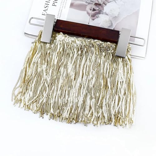 Quastenborte 1/2/3/5Yards 17cm Laser Pailletten Quaste Spitze Trim Glitter Fringe Band for Show Kleidung kleid Handwerk Nähen Zubehör(LightGold,2Yards) von GHHZML