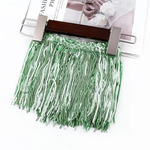 Quastenborte 1/2/3/5Yards 17cm Laser Pailletten Quaste Spitze Trim Glitter Fringe Band for Show Kleidung kleid Handwerk Nähen Zubehör(LightGreen,3Yards) von GHHZML