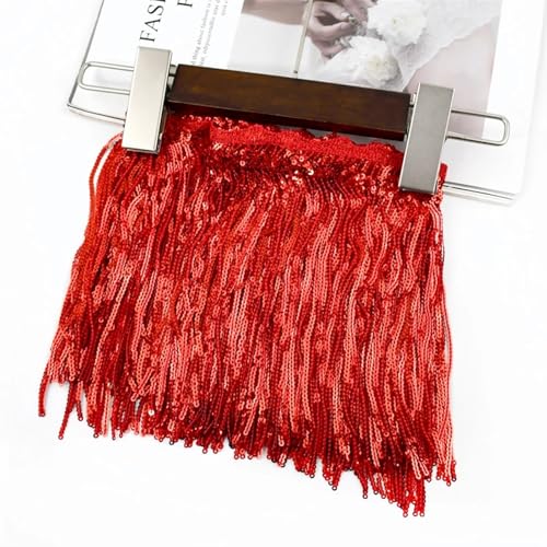 Quastenborte 1/2/3/5Yards 17cm Laser Pailletten Quaste Spitze Trim Glitter Fringe Band for Show Kleidung kleid Handwerk Nähen Zubehör(Red,2Yards) von GHHZML