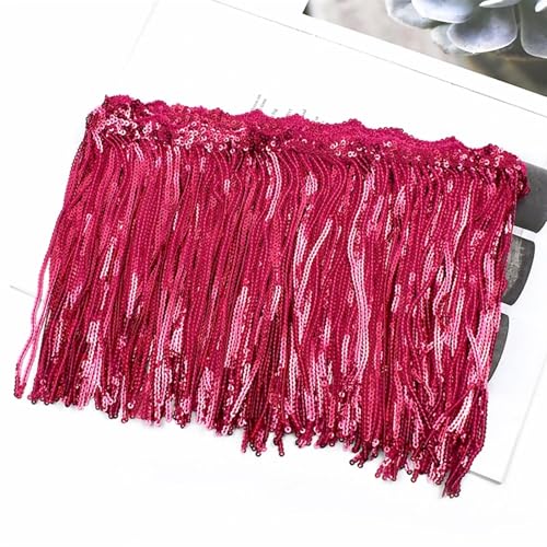 Quastenborte 1/2/3/5Yards 17cm Laser Pailletten Quaste Spitze Trim Glitter Fringe Band for Show Kleidung kleid Handwerk Nähen Zubehör(Rose,5Yards) von GHHZML