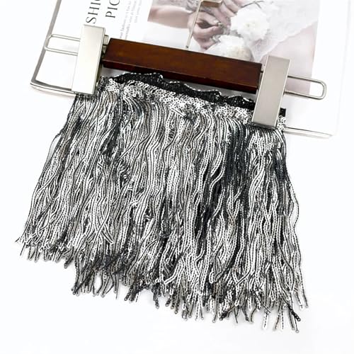 Quastenborte 1/2/3/5Yards 17cm Laser Pailletten Quaste Spitze Trim Glitter Fringe Band for Show Kleidung kleid Handwerk Nähen Zubehör(SliverGray,1Yard) von GHHZML