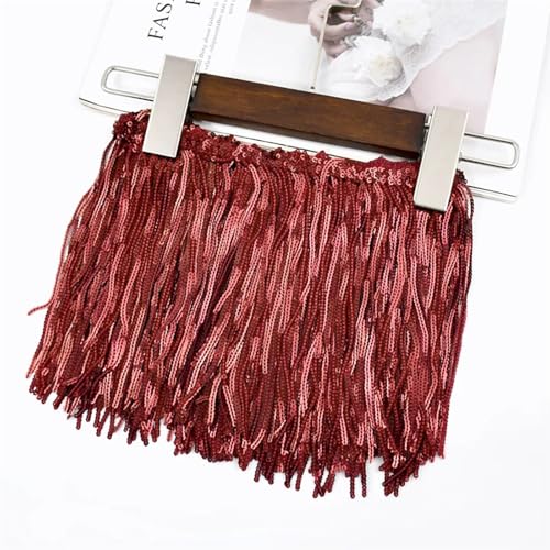 Quastenborte 1/2/3/5Yards 17cm Laser Pailletten Quaste Spitze Trim Glitter Fringe Band for Show Kleidung kleid Handwerk Nähen Zubehör(WineRed,3Yards) von GHHZML
