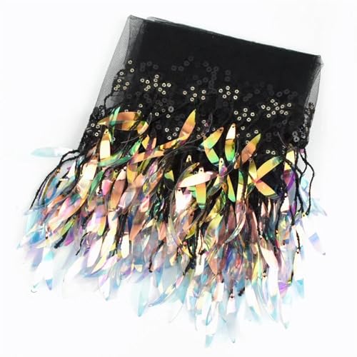 Quastenborte 1/2/4 Yards Pailletten Quasten Fransen Mesh Spitzenbesatz Kleid Kleidung Band Dekor Nähen Stoff DIY Handwerk Zubehör(Black,4Yards) von GHHZML