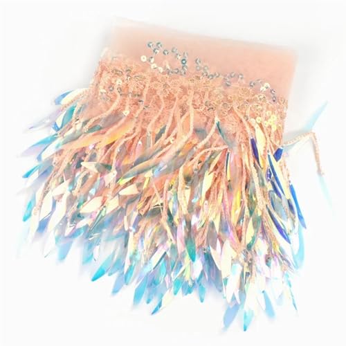 Quastenborte 1/2/4 Yards Pailletten Quasten Fransen Mesh Spitzenbesatz Kleid Kleidung Band Dekor Nähen Stoff DIY Handwerk Zubehör(Champagne,4Yards) von GHHZML