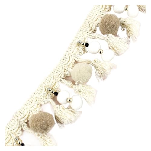 Quastenborte 1/2 Yards Deepeel Pompom Trim Baumwolle Quaste Fransen Spitze Stoff Handgemachte Perlen Band DIY Handwerk Textil Dekor Nähen zubehör(Apricot-5.5cm,1Yard) von GHHZML