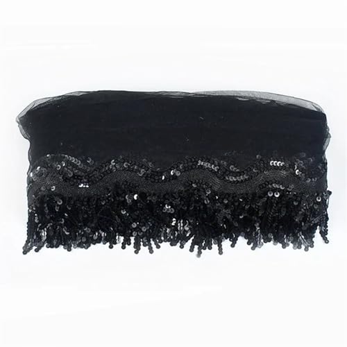 Quastenborte 1-5 Yards 8 cm Pailletten Quaste Fransen Paillette Mesh Spitzenbesatz Band for Nähen Performance Rock Hochzeitskleid Dekoration Stoff(Black,4Yards) von GHHZML