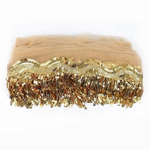 Quastenborte 1-5 Yards 8 cm Pailletten Quaste Fransen Paillette Mesh Spitzenbesatz Band for Nähen Performance Rock Hochzeitskleid Dekoration Stoff(Gold,5Yards) von GHHZML