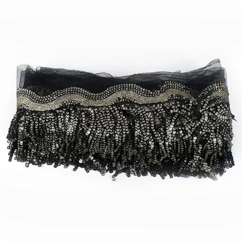 Quastenborte 1-5 Yards 8 cm Pailletten Quaste Fransen Paillette Mesh Spitzenbesatz Band for Nähen Performance Rock Hochzeitskleid Dekoration Stoff(GoldBlack,5Yards) von GHHZML