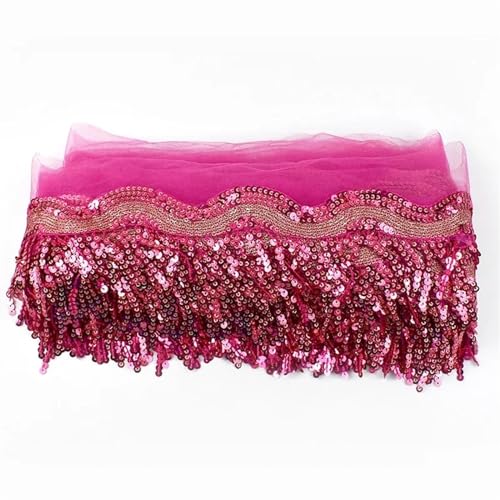 Quastenborte 1-5 Yards 8 cm Pailletten Quaste Fransen Paillette Mesh Spitzenbesatz Band for Nähen Performance Rock Hochzeitskleid Dekoration Stoff(RoseRed,2Yards) von GHHZML