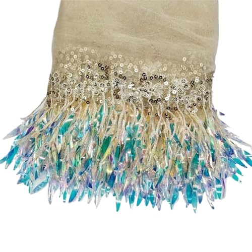 Quastenborte 1-5Yards 15cm Meetee Nähen Fransenquasten Dekorative Verzierungen Netzfransen for Kleidung Tanzquaste Spitzenband Zubehör(LightGold,2Yards) von GHHZML