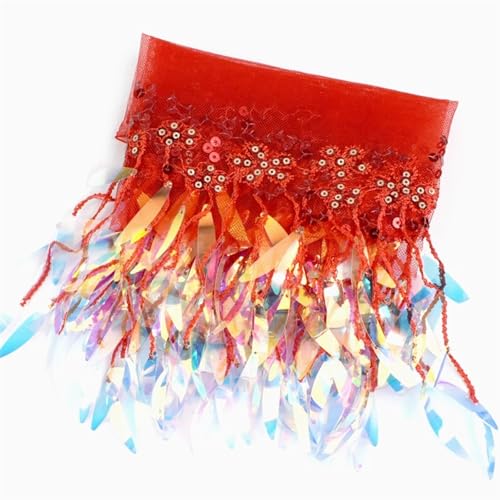 Quastenborte 1-5Yards Mesh Quaste Fransen Pailletten Spitze Trim Bühne Perform Latin Kleid Hochzeit Kleidung Quasten Stoff DIY Nähen Zubehör(Red,4Yards) von GHHZML