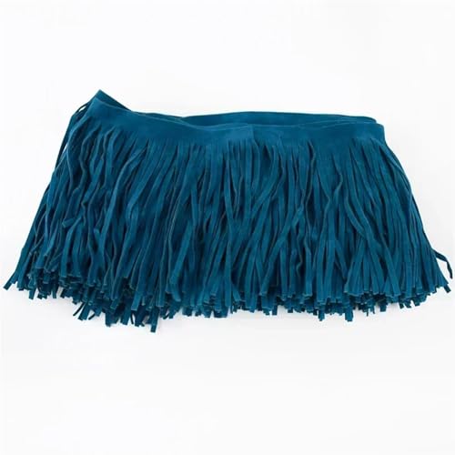 Quastenborte 1 Meter Deepeel 10–30 cm Wildleder-Quasten, Fransenbesatz, farbiges Spitzenband, Tasche, Kleidung, Rock, Dekoration, DIY, Nähen, Bastelzubehör(PeacockBlue28,10cm) von GHHZML