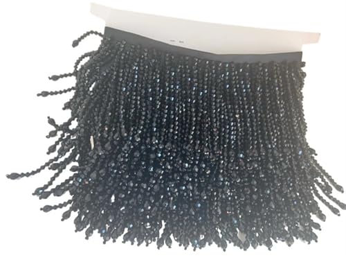 Quastenborte 1 Yard 3,9 Zoll Kristallperlen-Fransenbesatz for Couture-Tanzkostüme, glitzernde Tan-Braun-Kristallquaste for lateinamerikanische Kleidung, Tanzkleidung(Black,5 yards) von GHHZML