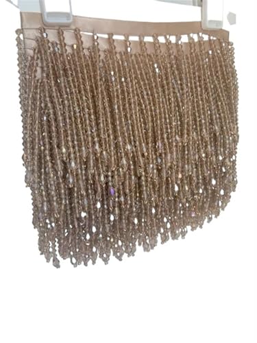 Quastenborte 1 Yard 3,9 Zoll Kristallperlen-Fransenbesatz for Couture-Tanzkostüme, glitzernde Tan-Braun-Kristallquaste for lateinamerikanische Kleidung, Tanzkleidung(Nude tan,1 yard) von GHHZML