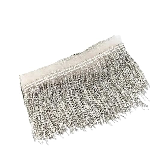 Quastenborte 1 Yard 9 cm Metallkette Spitzenbesatz Perlen Quaste Fransen Mesh Stoff Rock Kleid Dekoration Band DIY Nähzubehör(White) von GHHZML