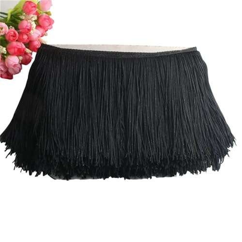 Quastenborte 1 Yard Spitzenfransenbesatz, 15 cm breit, Quastenfransenbesatz for DIY-Latin-Kleid, Bühnenkleidung, Zubehör, Spitzenband(Black) von GHHZML