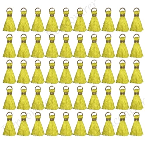 Quastenborte 10 Stück/50 Stück 20 mm Mini-Metall-Hängering, Quasten-Anhänger, DIY-Handwerk, Schmuck, Ohrringe, Dekormaterialien, Fransen(Yellow,50 pcs) von GHHZML