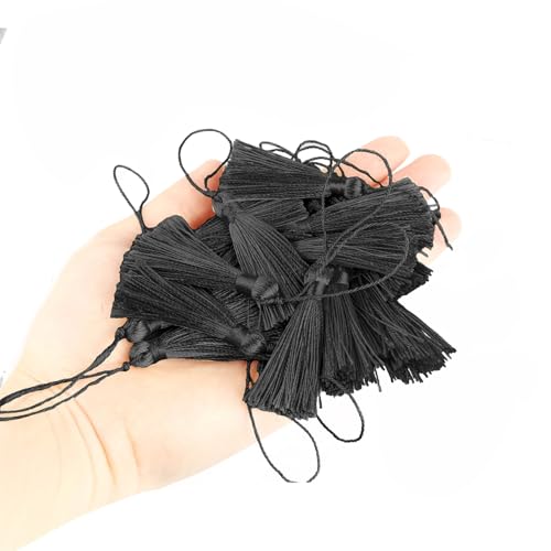 Quastenborte 10 stücke/50 stücke Quaste 9,5 cm/3,75 Zoll Schlüssel Quasten DIY Hanamade Lesezeichen for Handwerk Zubehör von Haus Und Möbel Dekor(Black14,50pcs) von GHHZML