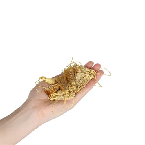 Quastenborte 10 stücke/50 stücke Quaste 9,5 cm/3,75 Zoll Schlüssel Quasten DIY Hanamade Lesezeichen for Handwerk Zubehör von Haus Und Möbel Dekor(New Gold,10pcs) von GHHZML