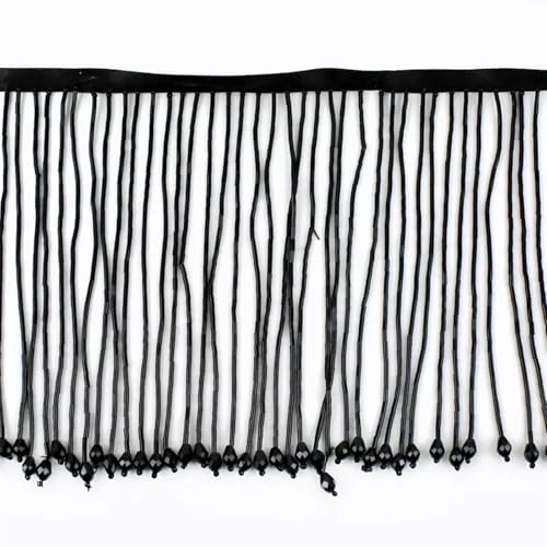 Quastenborte 15 cm Perlen Fransenbesatz Spitzenband Strass Quasten for Nähen von Latin Dance Kleid Vorhang Stoff DIY Bastelmaterial(Black) von GHHZML