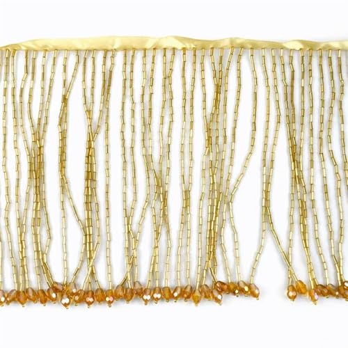 Quastenborte 15 cm Perlen Fransenbesatz Spitzenband Strass Quasten for Nähen von Latin Dance Kleid Vorhang Stoff DIY Bastelmaterial(Gold) von GHHZML