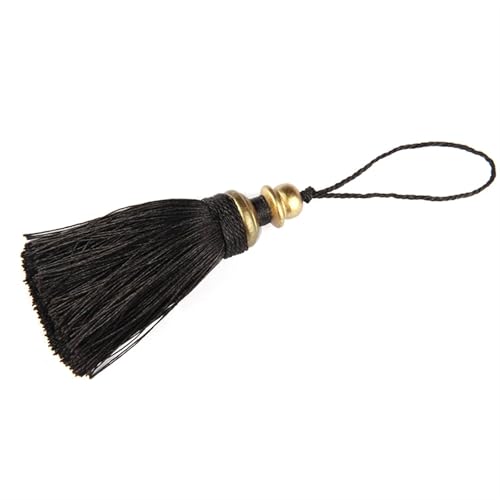 Quastenborte 1PC Hängenden Seil Seide Quasten Fransen Nähen Quaste Trim Schlüssel for DIY Verschönern Vorhang Zubehör(Black) von GHHZML