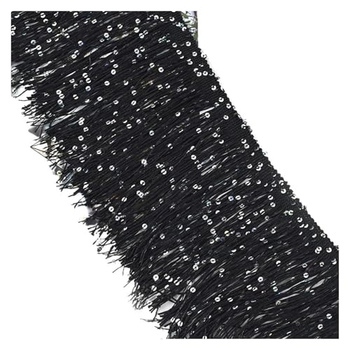 Quastenborte 2/4/8M 10cm Bunte Pailletten Quaste Fransen Spitze Trim Band for Nähen Latin Dance Kleid leistung Handwerk Materialien Zubehör(Black,8Meters) von GHHZML