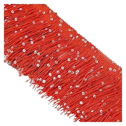 Quastenborte 2/4/8M 10cm Bunte Pailletten Quaste Fransen Spitze Trim Band for Nähen Latin Dance Kleid leistung Handwerk Materialien Zubehör(Red,2Meters) von GHHZML