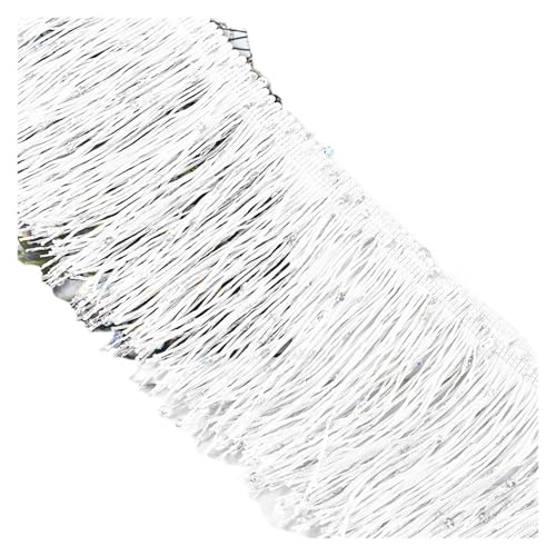 Quastenborte 2/4/8M 10cm Bunte Pailletten Quaste Fransen Spitze Trim Band for Nähen Latin Dance Kleid leistung Handwerk Materialien Zubehör(White,8Meters) von GHHZML