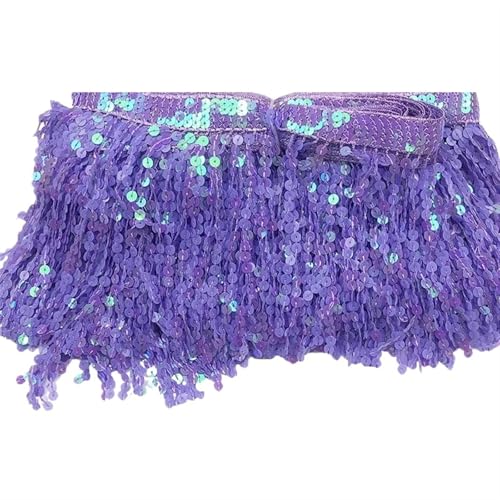 Quastenborte 2/4 Yards 15 cm Pailletten Quaste Spitze Stoff Fransen Trim Band DIY Handgemachte Dance Performance Kleider Dekoration Zubehör(Purple,15cm-2Yards) von GHHZML