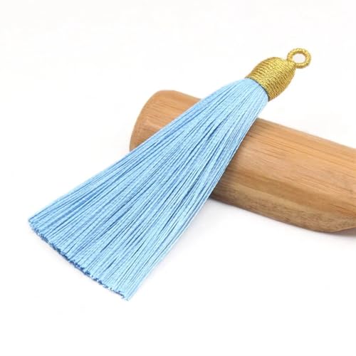 Quastenborte 2 Teile/paket 85mm Mini Goldenen Hut Baumwolle Quaste DIY Party Kleidung Schmuck Ohrringe Hause Vorhang Dekorieren Zubehör Materialien(Light blue,85mm 10PCS) von GHHZML