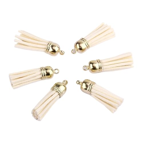 Quastenborte 20-100 Stück 38mm Goldsplitter Wildleder Kunstleder Quaste for Schlüsselanhänger Handygurte Schmuck Sommer DIY Anhänger Charms Finden(Beige,20 pcs Sliver tops) von GHHZML