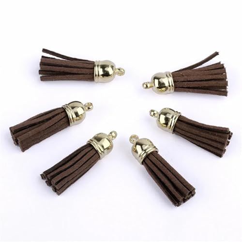Quastenborte 20-100 Stück 38mm Goldsplitter Wildleder Kunstleder Quaste for Schlüsselanhänger Handygurte Schmuck Sommer DIY Anhänger Charms Finden(Brown,50 pcs Sliver tops) von GHHZML