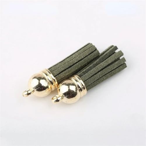 Quastenborte 20-100 Stück 38mm Goldsplitter Wildleder Kunstleder Quaste for Schlüsselanhänger Handygurte Schmuck Sommer DIY Anhänger Charms Finden(Dark green,100 pcs Sliver tops) von GHHZML