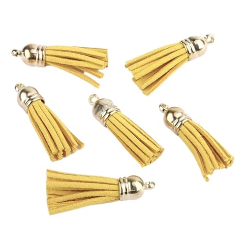 Quastenborte 20-100 Stück 38mm Goldsplitter Wildleder Kunstleder Quaste for Schlüsselanhänger Handygurte Schmuck Sommer DIY Anhänger Charms Finden(Dark yellow,100 pcs Sliver tops) von GHHZML