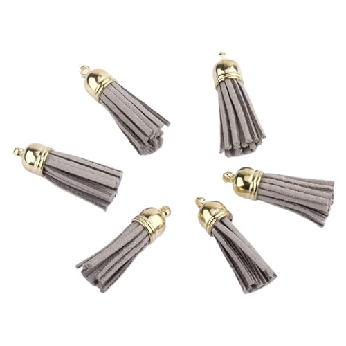 Quastenborte 20-100 Stück 38mm Goldsplitter Wildleder Kunstleder Quaste for Schlüsselanhänger Handygurte Schmuck Sommer DIY Anhänger Charms Finden(GRAY,50 pcs KC gold tops) von GHHZML