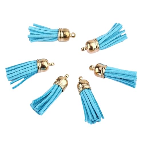 Quastenborte 20-100 Stück 38mm Goldsplitter Wildleder Kunstleder Quaste for Schlüsselanhänger Handygurte Schmuck Sommer DIY Anhänger Charms Finden(Lake Blue,100 pcs KC Gold tops) von GHHZML