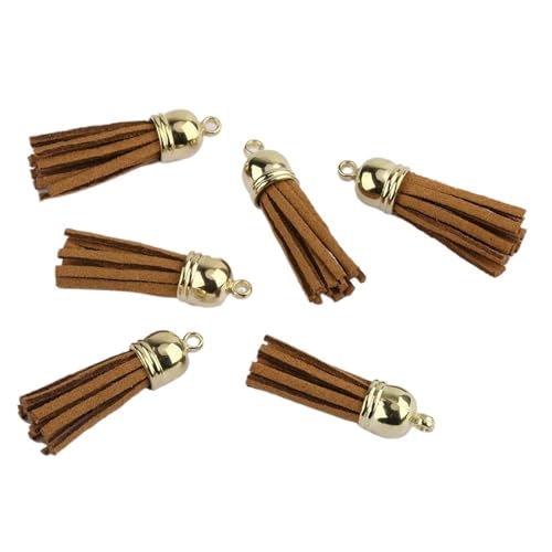 Quastenborte 20-100 Stück 38mm Goldsplitter Wildleder Kunstleder Quaste for Schlüsselanhänger Handygurte Schmuck Sommer DIY Anhänger Charms Finden(Light Coffee,100 pcs KC Gold tops) von GHHZML
